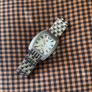 Michele Silver and Black Tonneau Watch